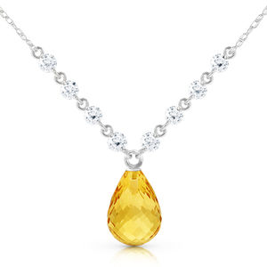 14K. SOLID GOLD NECKLACE WITH DIAMONDS & CITRINE (White Gold)